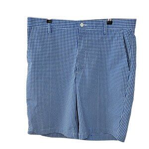 Footjoy Mens Seersucker Check Print Golf Shorts, Blue, White, Size 36